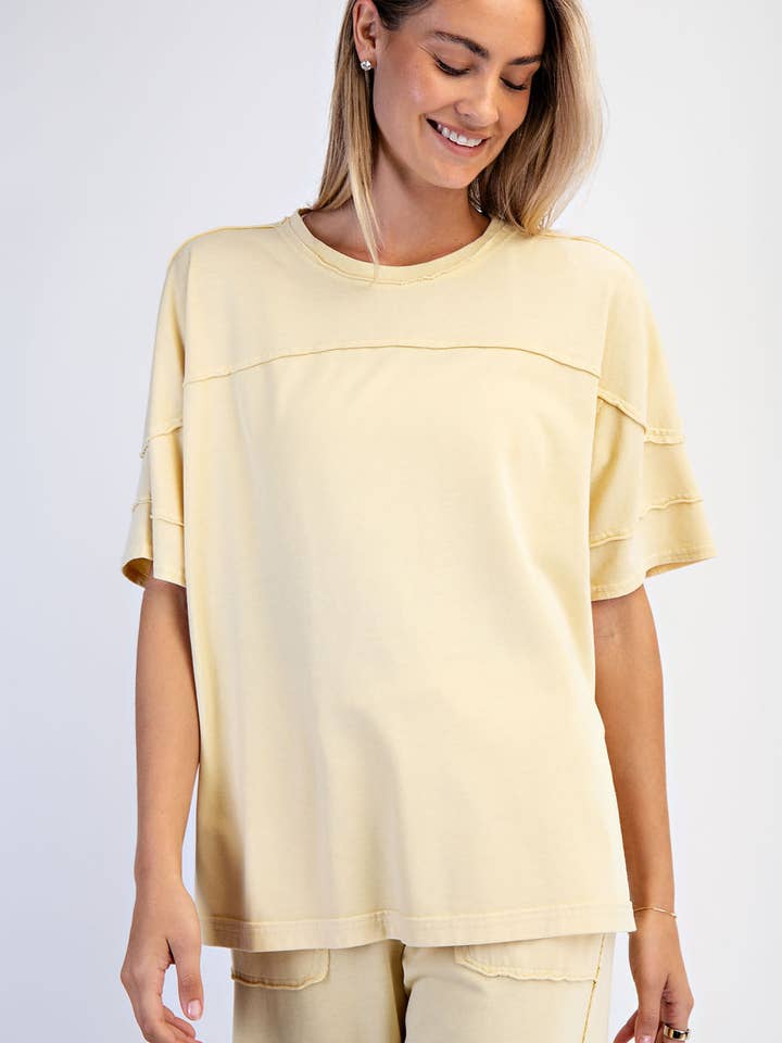 New Colors MINERAL WASHED COTTON SHORT SLEEVE TOP for wholesale by Rae Mode