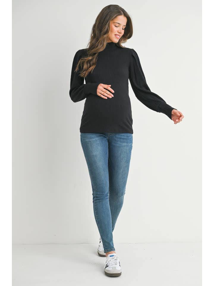 Hello Miz - Wholesale Top - Maternity - Ribbed Mock Neck Puff Sleeve Maternity Top18