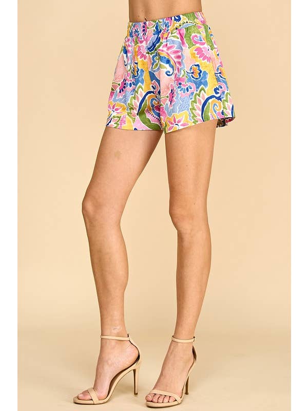 Multi Colored CP10101-Abstract Print Elastic Waistband Shorts for wholesale on Faire