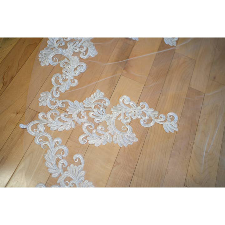 Brides and Belts - Wholesale Veil - Women's - Off-White Cathedral Handmade Lace Veil4