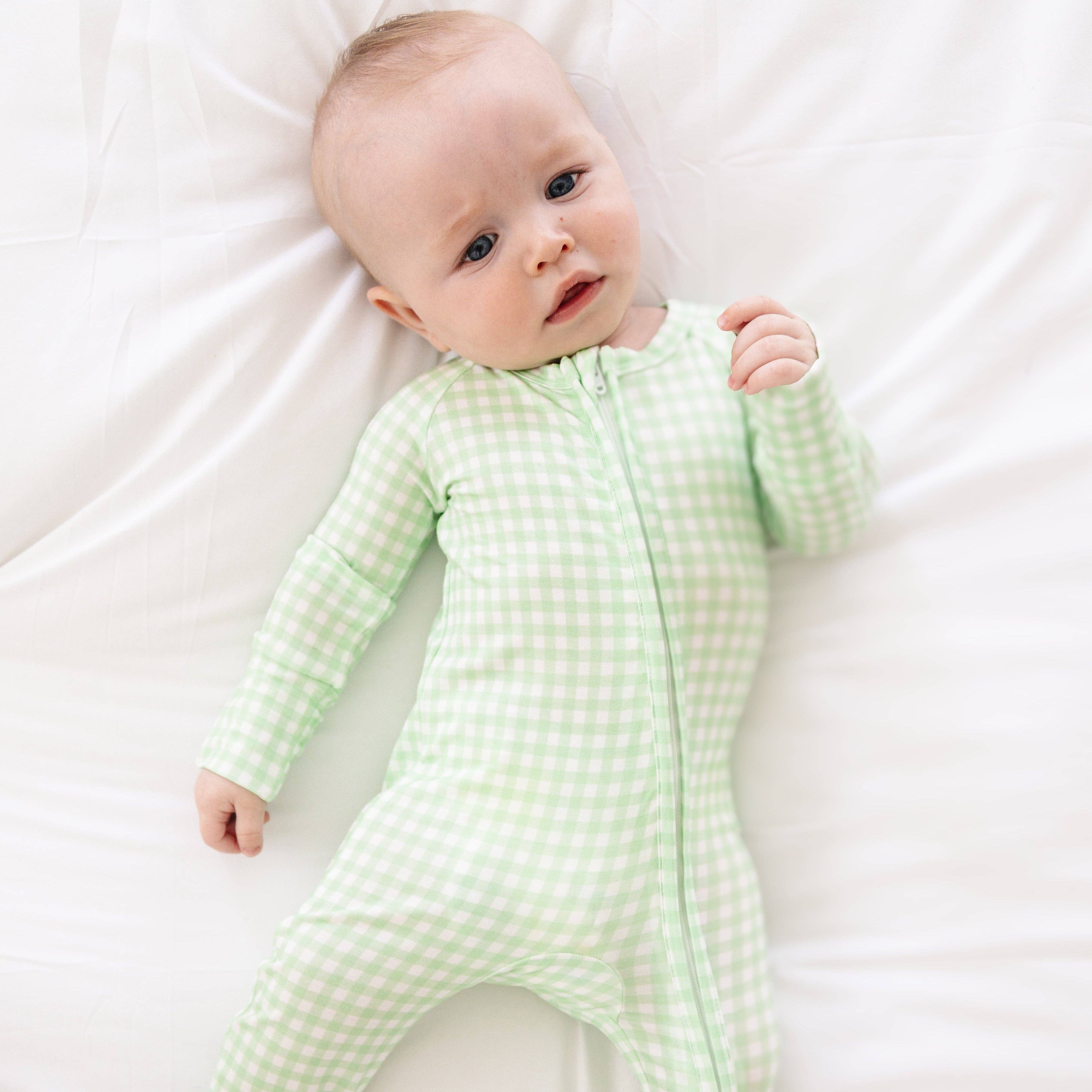 Motette - Wholesale Sleepsuit - Baby - Pistachio Gingham Bamboo Sleeper3