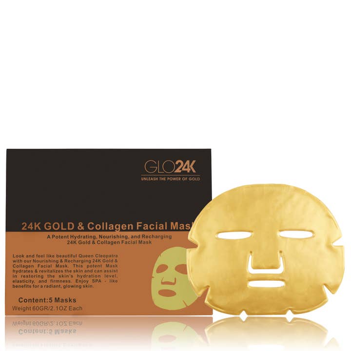 GLO24K - Wholesale Skincare Face Mask - 24K Gold & Collagen Facial Mask (Pack of 5)1