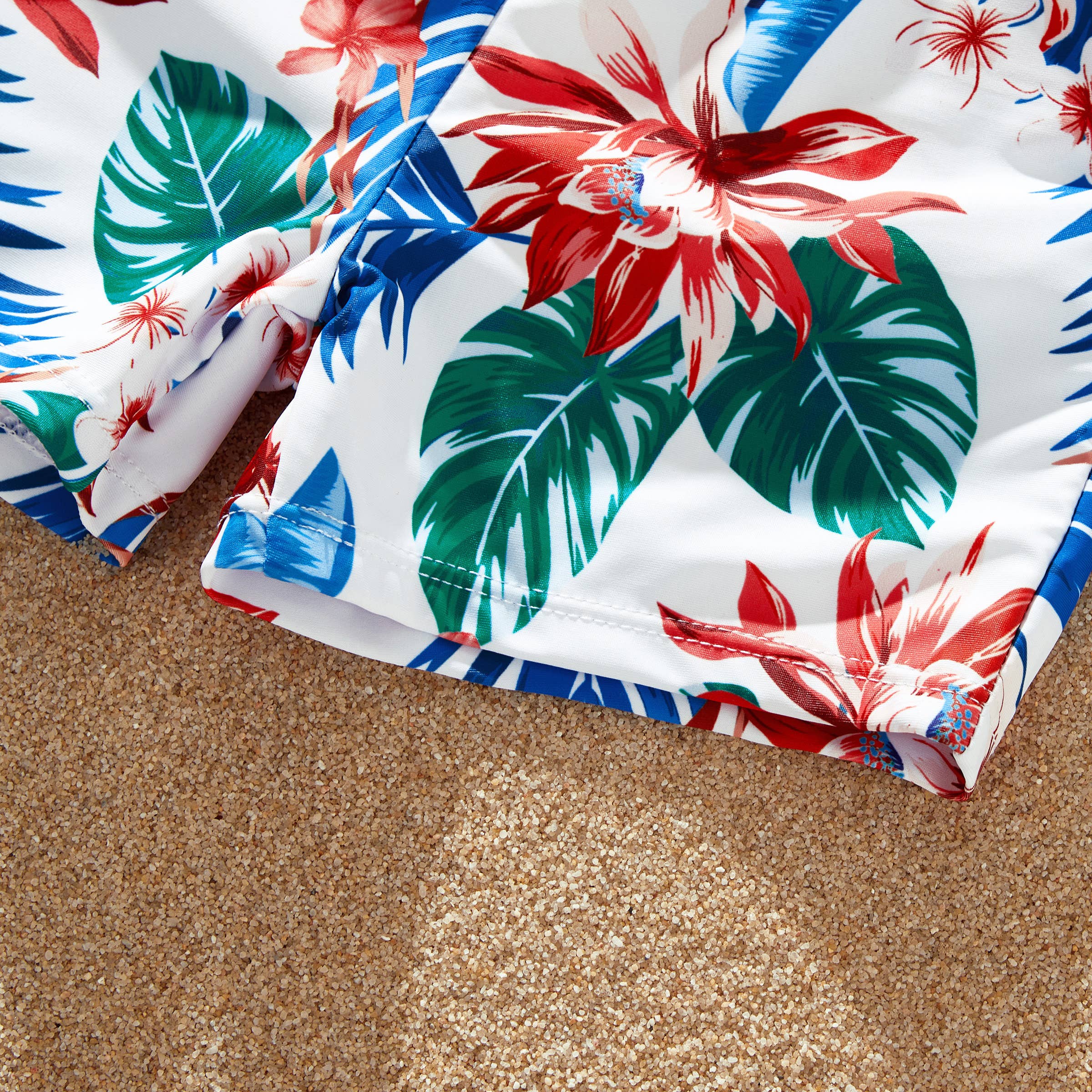 Red Matching Family Tropical Plant One-piece Swimsuit or trunks for wholesale on Faire13