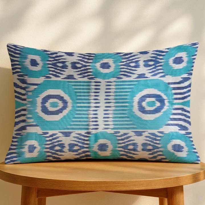 Handwoven Silk Ikat Pillow Cover with Circle Motif for wholesale by Samarra Home