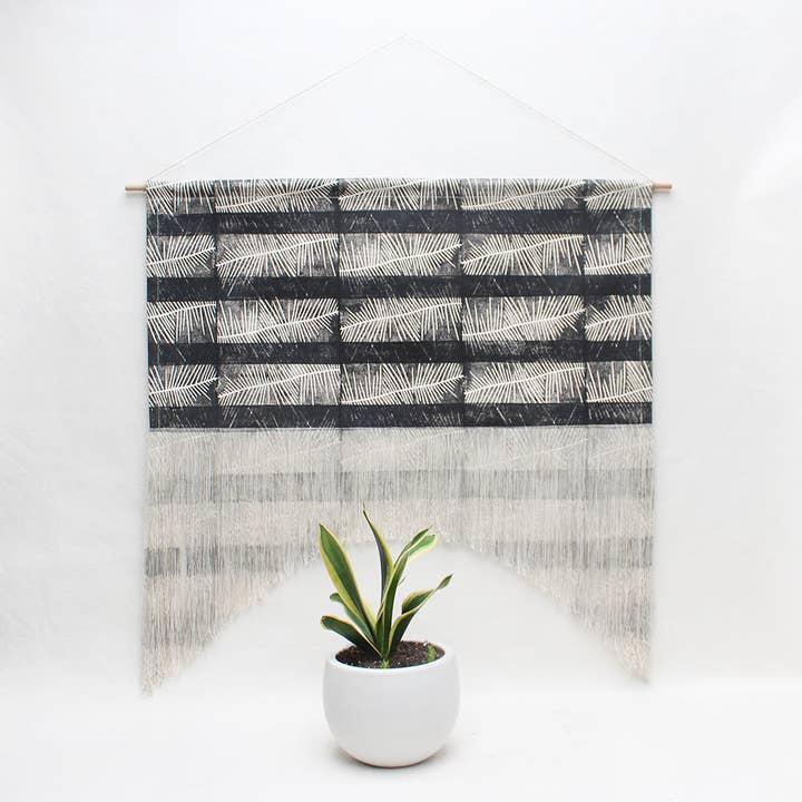Fern Stripe Fringe Arch Wall Hanging in Black for wholesale by Julia Canright