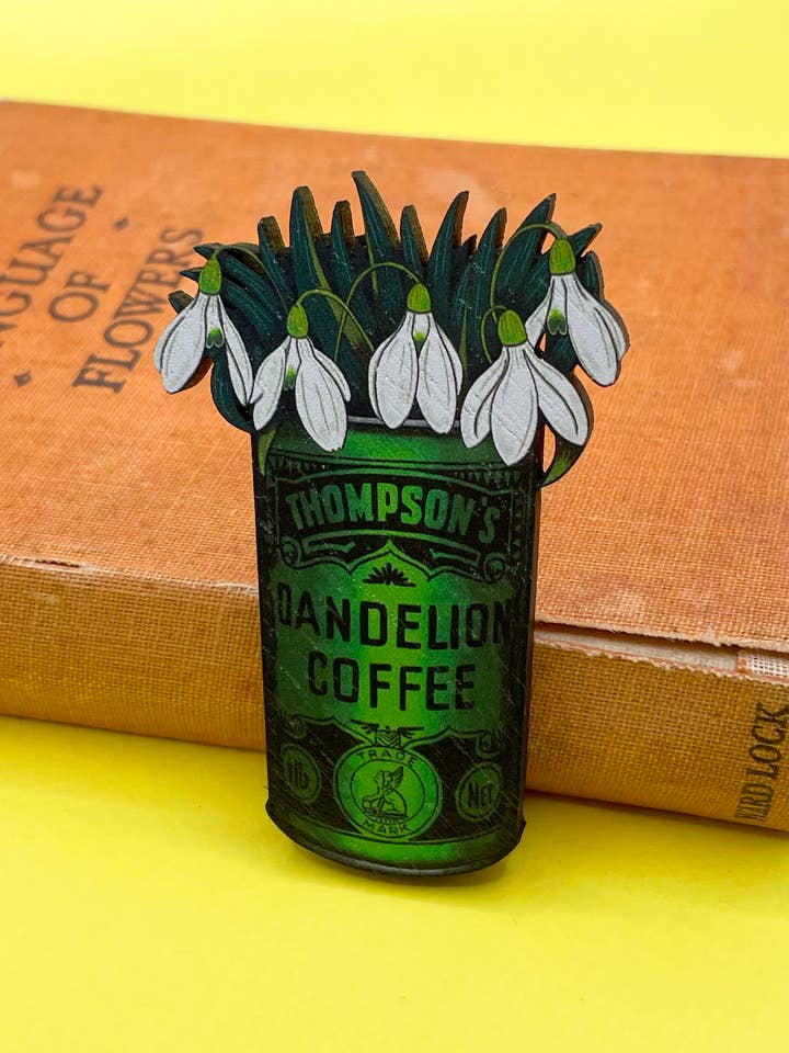 Badge en bois vintage avec fleurs - Perce-neige pour la vente par Su Owen