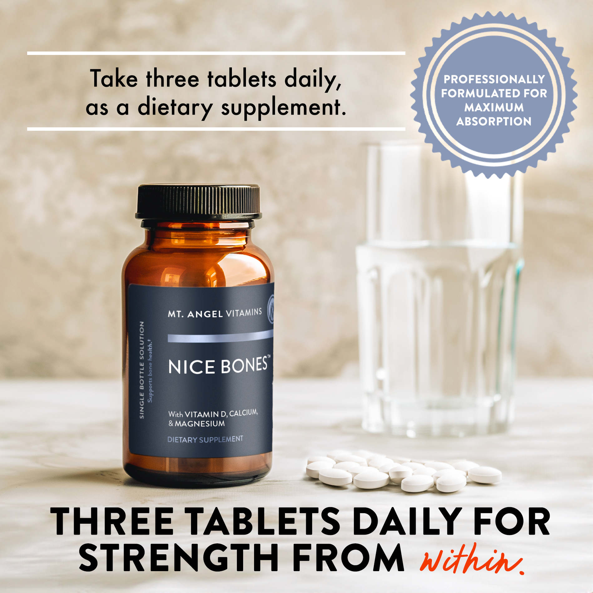 Mt. Angel Vitamins - Wholesale Oral Supplement/Vitamin - Mt. Angel Vitamins' Nice Bones - 60 Tablets5