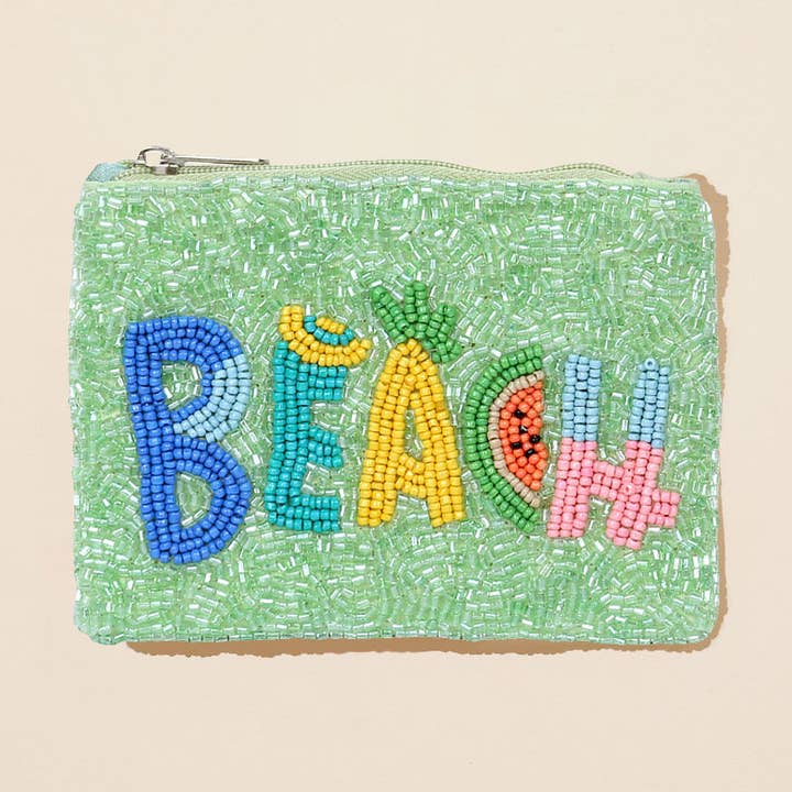 BEACH Message Seed Beaded Mini Pouch Bag for wholesale by Sensibling Corp.