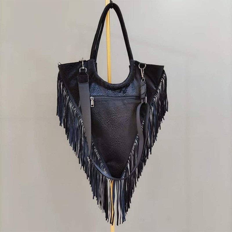 BLACK Triangle Single Shoulder Bag With Rivet Tassel for wholesale on Faire2