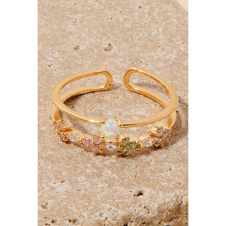 Opal And Mini Cz Studs Layered Open Band Ring for wholesale by Anarchy Street