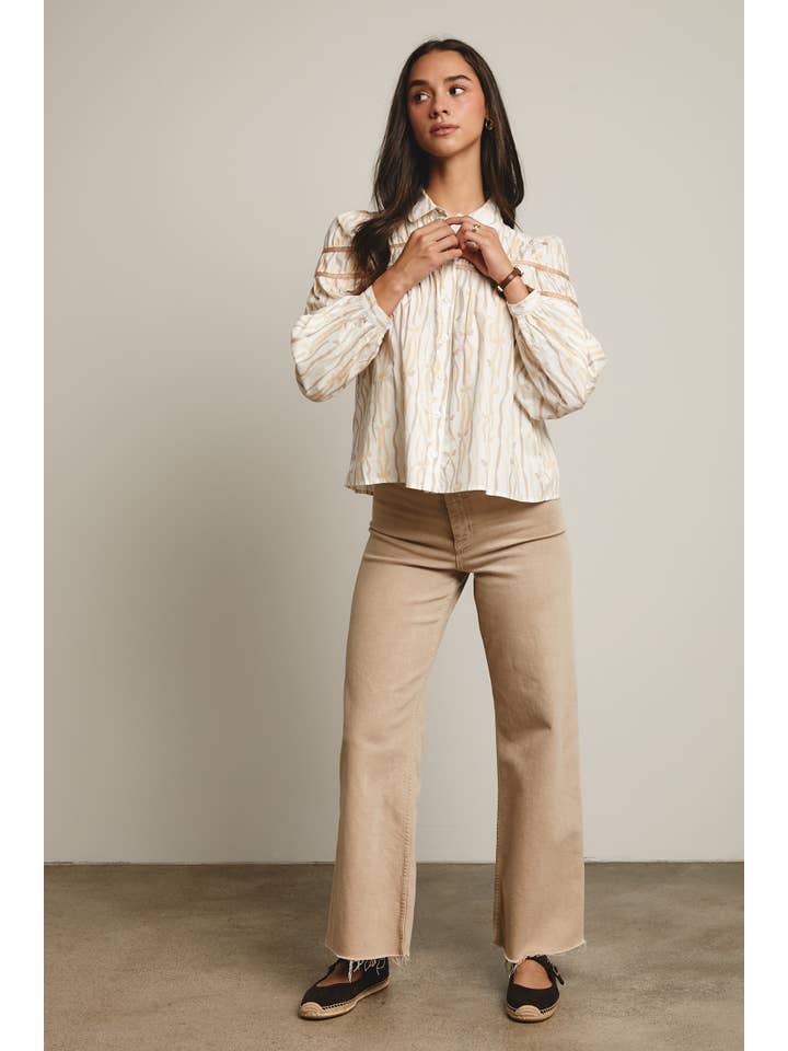 Forte – wholesale Blouse – Women’s – Ribbon Stripe Puff Sleeve Blouse FT000510