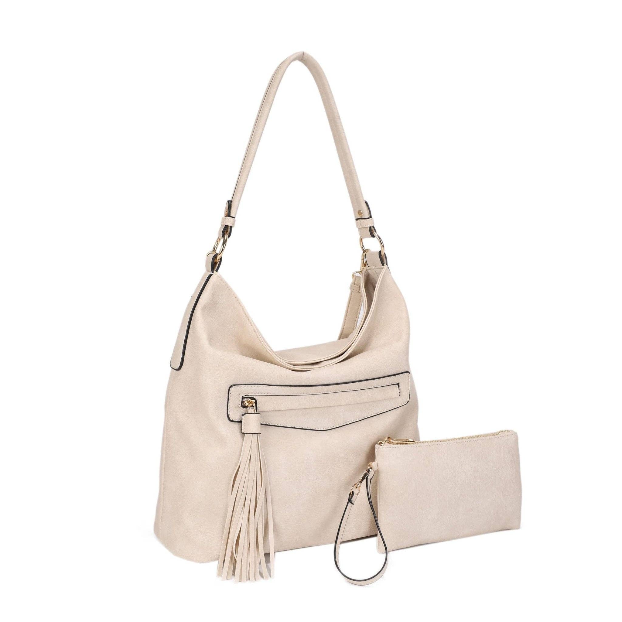 MiMi Wholesale - Wholesale Shoulder Bag - Women's - FC20495 Eliza Front Tassel Pocket 2 in 1 Hobo Shoulder Bag S9