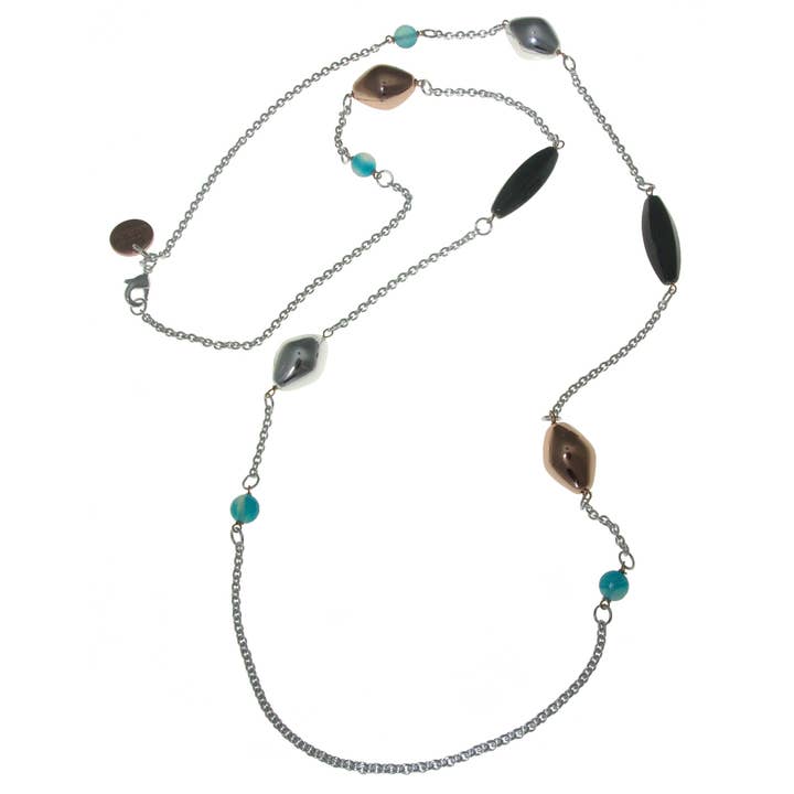 Colar de Ligação GEP 925 Prateada/18K Rosa c/ Gotas, Ónix Turquesa por atacado de Luxe on Main LLC