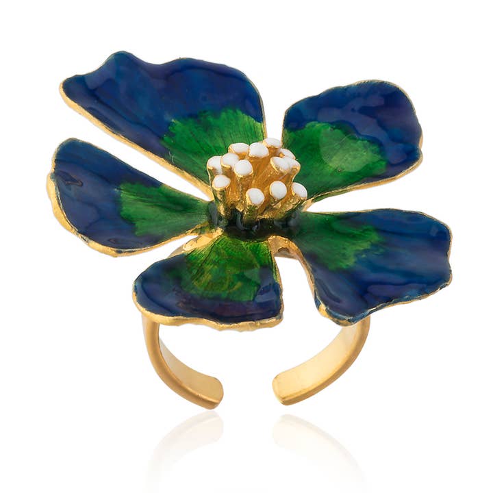 Anello con Grande Fiore - Blu Navy per la vendita all'ingrosso da parte di Milou Jewelry