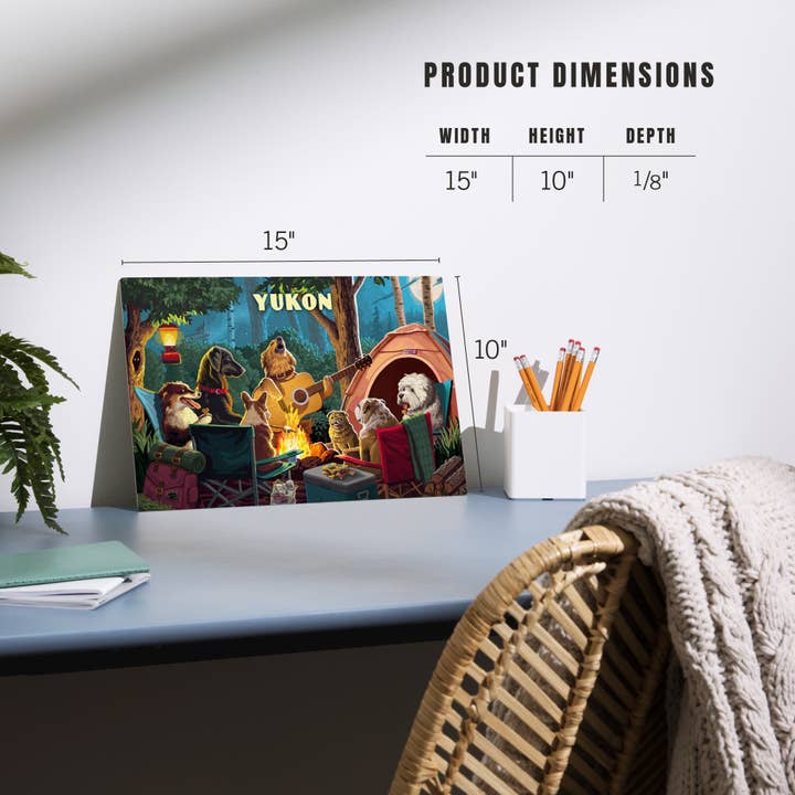 Lantern Press - Wholesale Wood Wall Art - WOOD SIGN ART Yukon, Pack Life, Dogs Around Campfire11