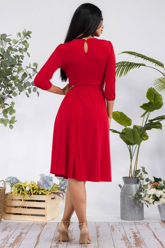 H&H Fashion Inc. – Großhandel Kleid – Damen – HH583X-S Plus Size Midi-Kleid mit Bindegürtel, Puffärmeln & Schlüsselloch-Ausschnitt39