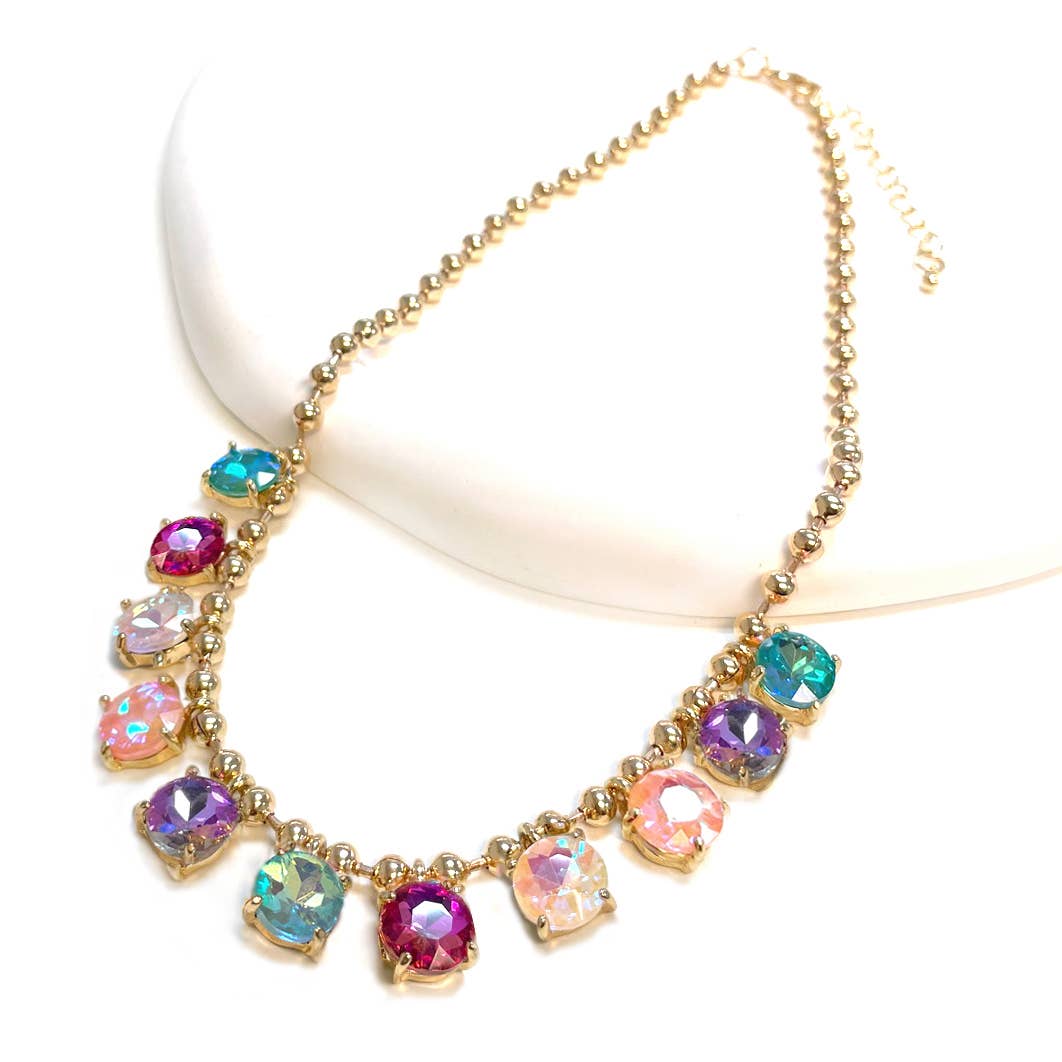 StarryNYC - Wholesale Beaded/Pearl Necklace - Crystal Glass Bead Dangle Station Ball Beaded Chain Necklace15