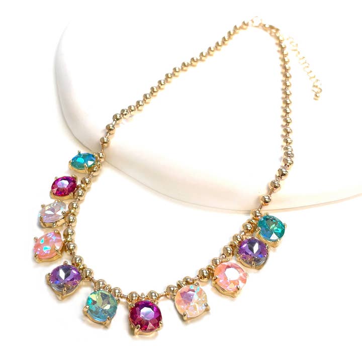 StarryNYC - Wholesale Beaded/pearl necklace - Crystal Glass Bead Dangle Station Ball Beaded Chain Necklace14