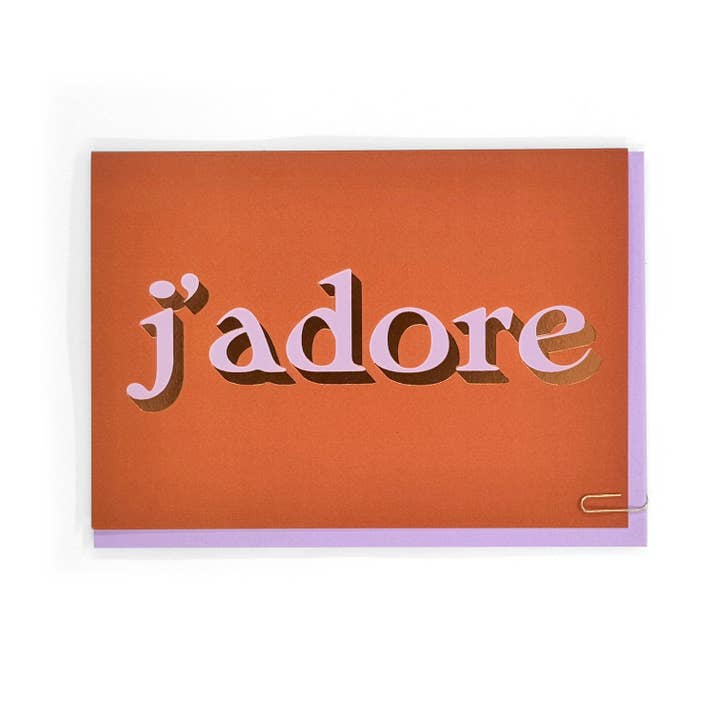 J'Adore Love Font Foiled Greeting Card for wholesale by Pavilion