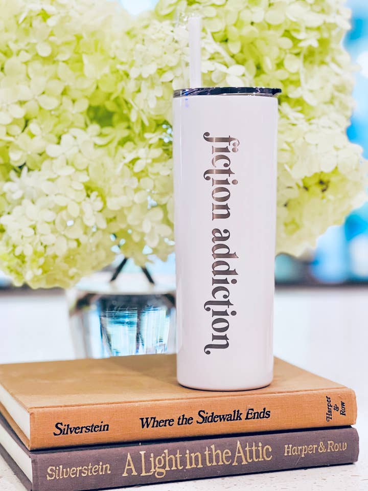 Fiction Addiction Engraved Tumbler - 20 oz. - Book Lover for wholesale by Salty Spouse Glassware