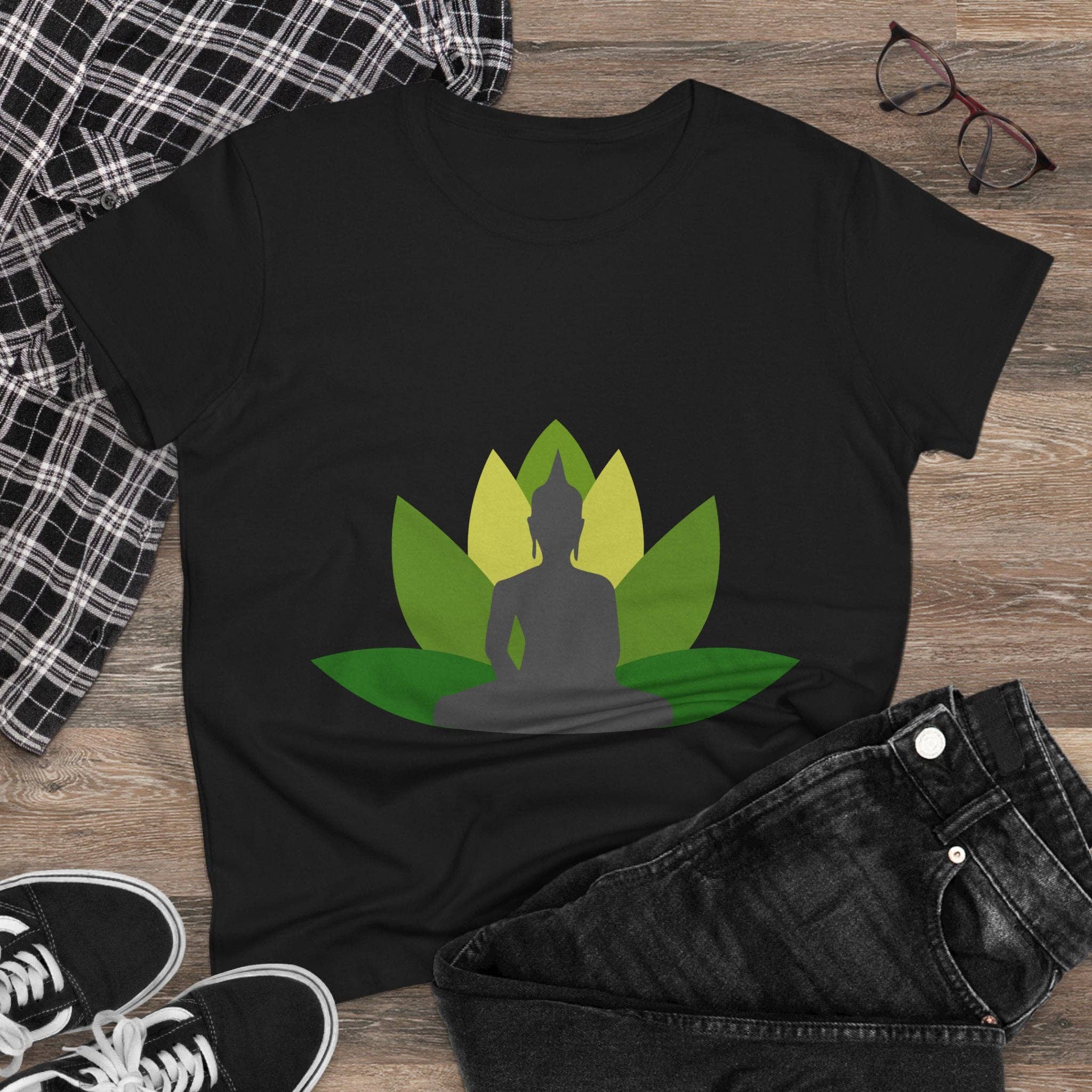 Restored By Nature Company - Wholesale Screen Printed T-Shirt - Women's - Women’s Graphic Tee – Buddha with Lotus Flower – Mid-weight Soft Cotton6