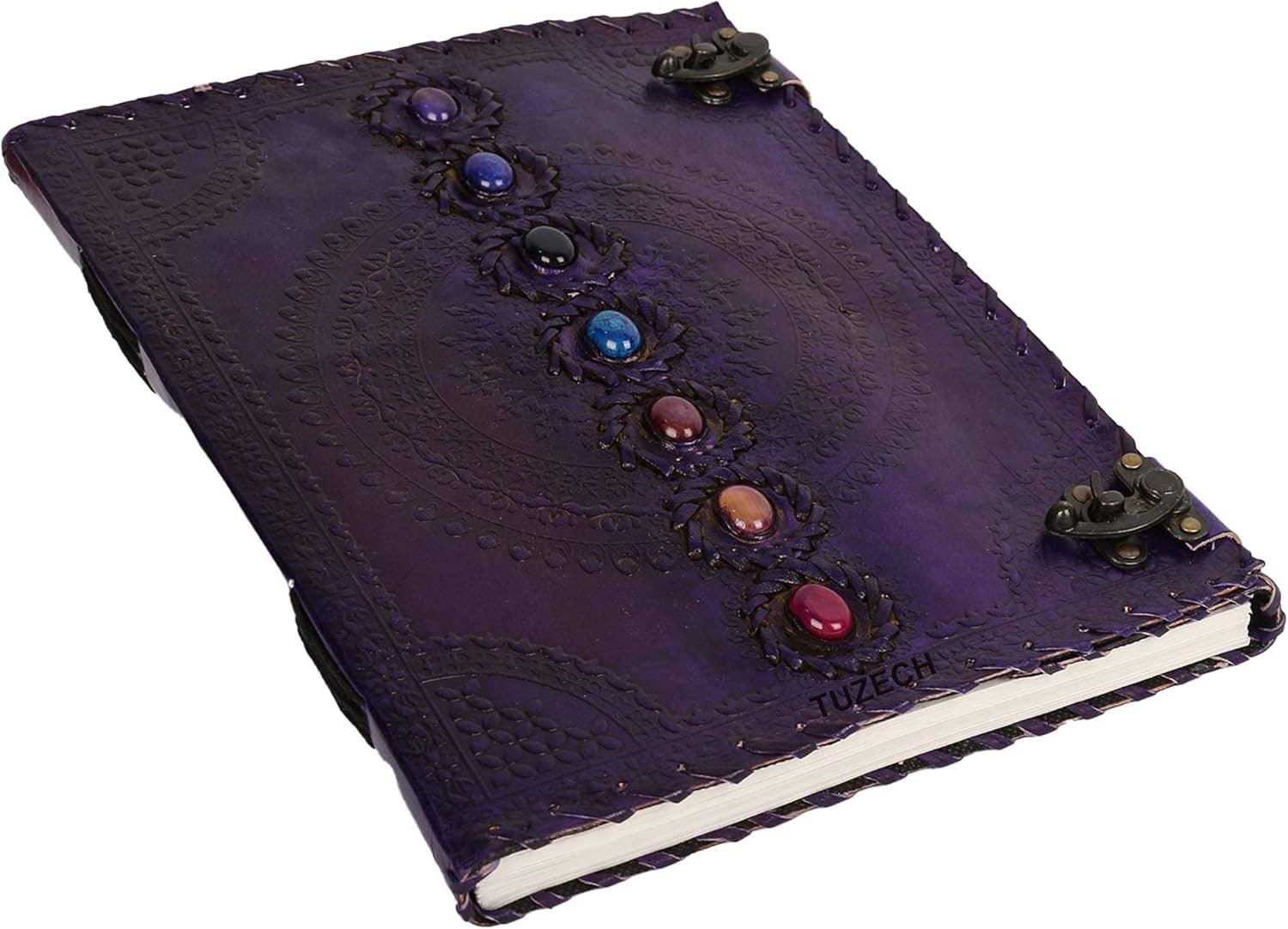 Tuzech Leather - Wholesale Journal/Diary - Seven Chakra Leather Journal – Handmade Embossed Diary 13"55