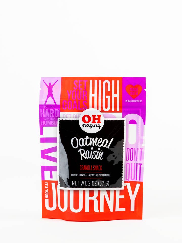 2oz Oatmeal Raisin Granola Snack, Nut-free for wholesale by Oh Mazing Granola