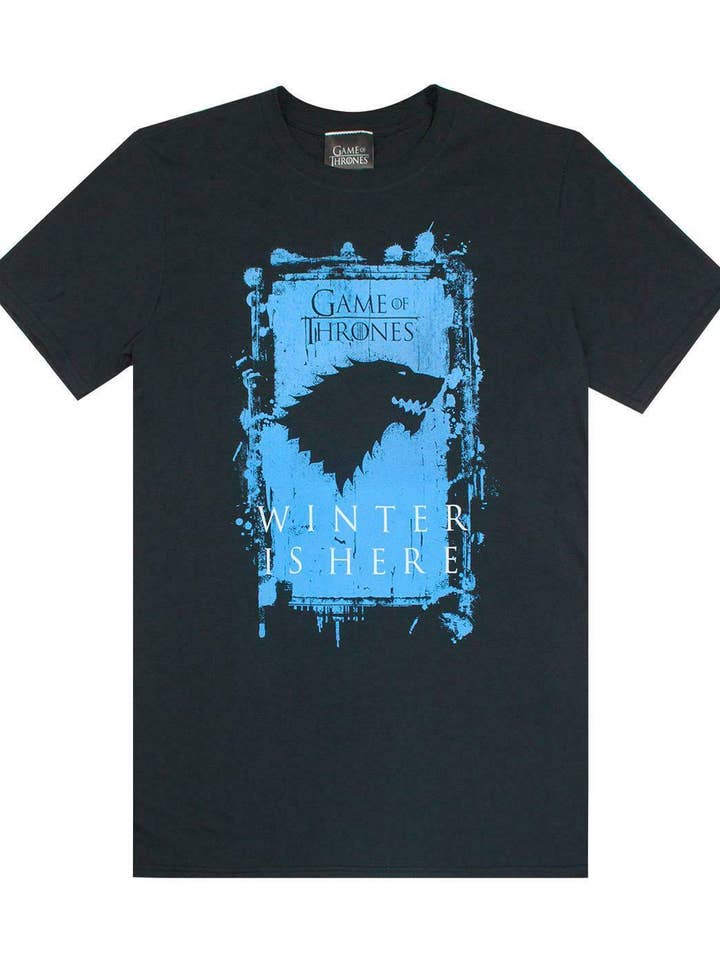 T-shirt à manches courtes noir pour homme Game of Thrones avec graphique de la maison Stark et slogan. pour la vente par Vanilla Underground