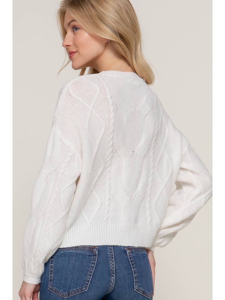 Active Basic | Active USA - Wholesale Knit Sweater - Women's - Long Sleeve Crew Neck Cable Detail Sweater