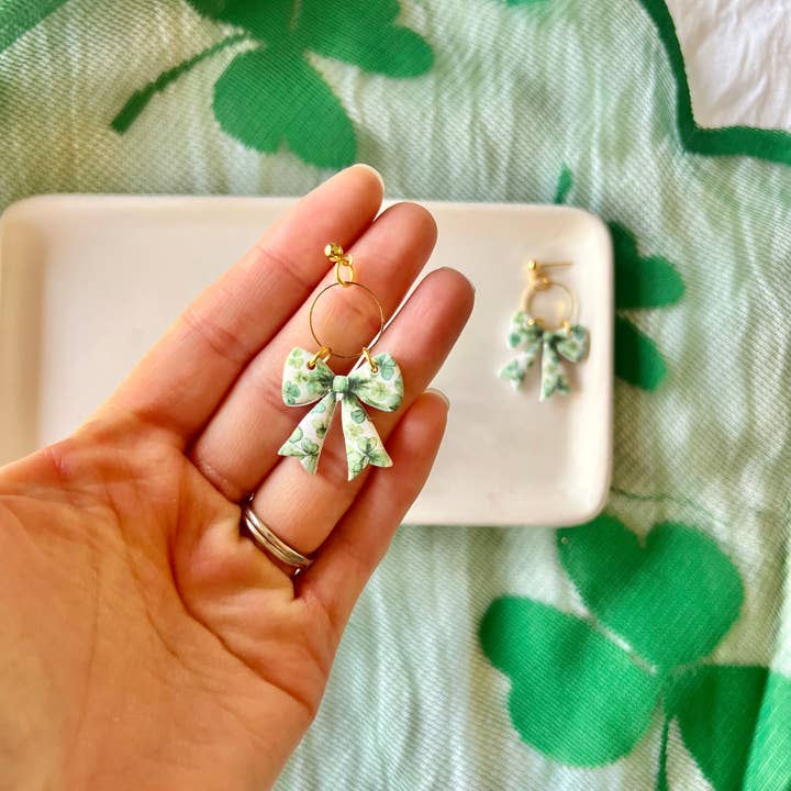 SeizeTheClayJewelry – wholesale Dangle earrings – Clover Bow Earrings, Shamrock Bow Earrings, Lucky Bow1