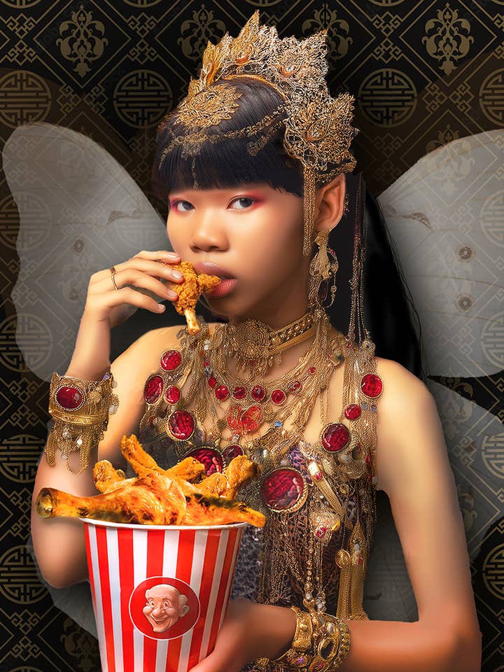 Snabbmatsälva Äter Kyckling Konsttryck - Fairycore 8"x10" för wholesale av Mowbi