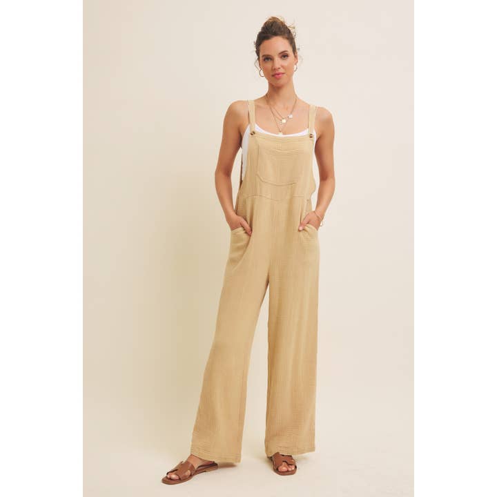 in february - Wholesale Jumpsuit - Women's - MINERAL-WASHED SUPER SOFT GAUZE WIDE-LEG OVERALL JUMPSUIT