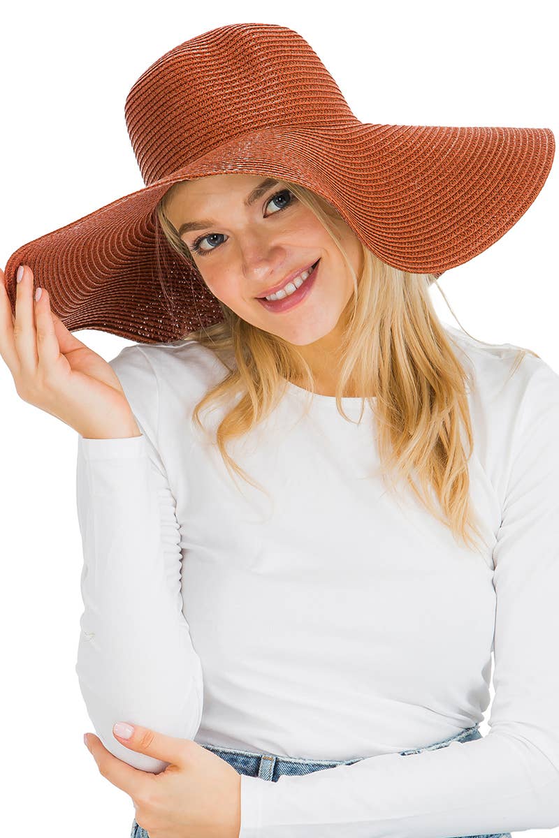 Cap Zone - Venta al por mayor Sombrero de paja - Mujer - Sombrero de sol de paja con tejido apretado, color sólido y ala ancha flexible69