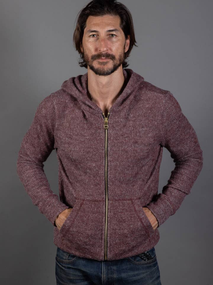 Sweat à capuche zippé en maille douce chinée pour homme pour la vente par Mika Jaymes