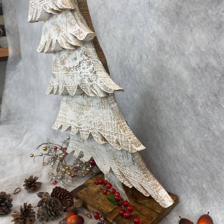My Amigos Imports – Großhandel Weihnachtsschmuck – Vail Weihnachtsbaum-Holz-Handgefertigt-14x6x22H-Weiß