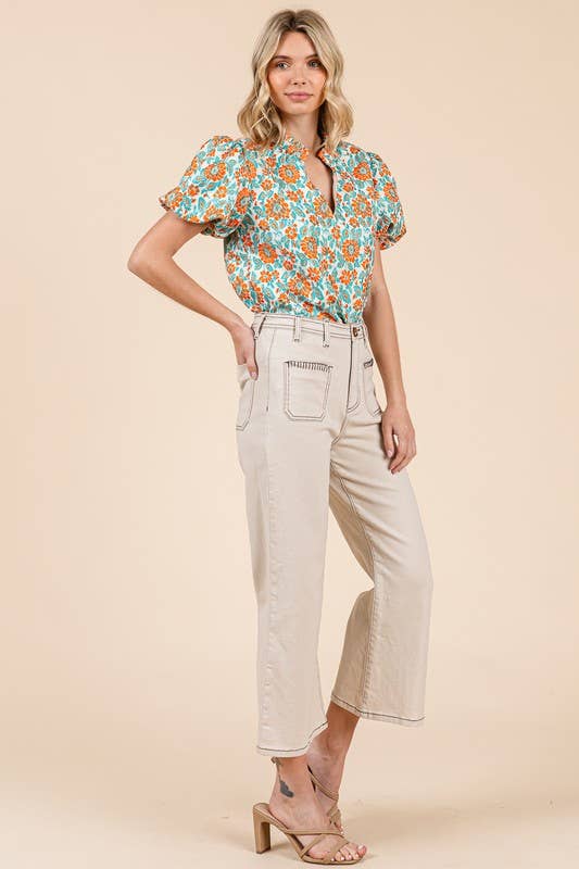 GeeGee x Lovelo - Wholesale Pants - Women's - Blanket Stitching High-Waisted Cropped Pants, OP51712.1