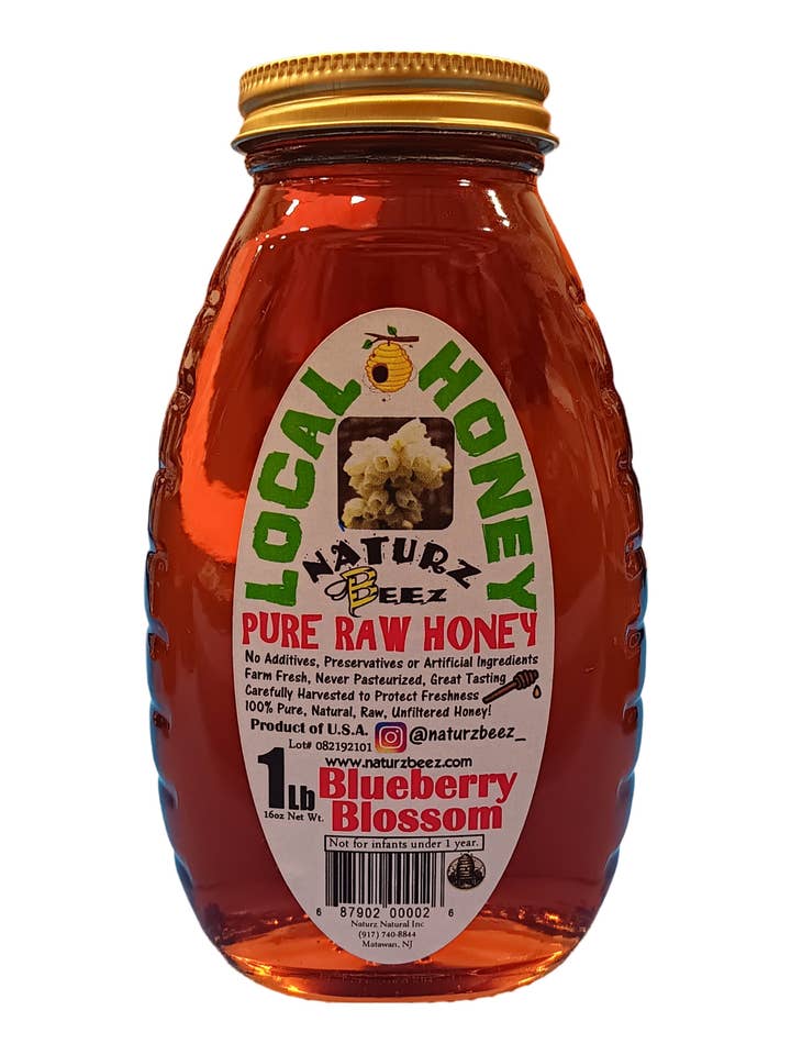 RAW HONEY BLUEBERRY BLOSSOM 1LB 454g 100% PURE LOCAL Glass for wholesale by Naturz Beez