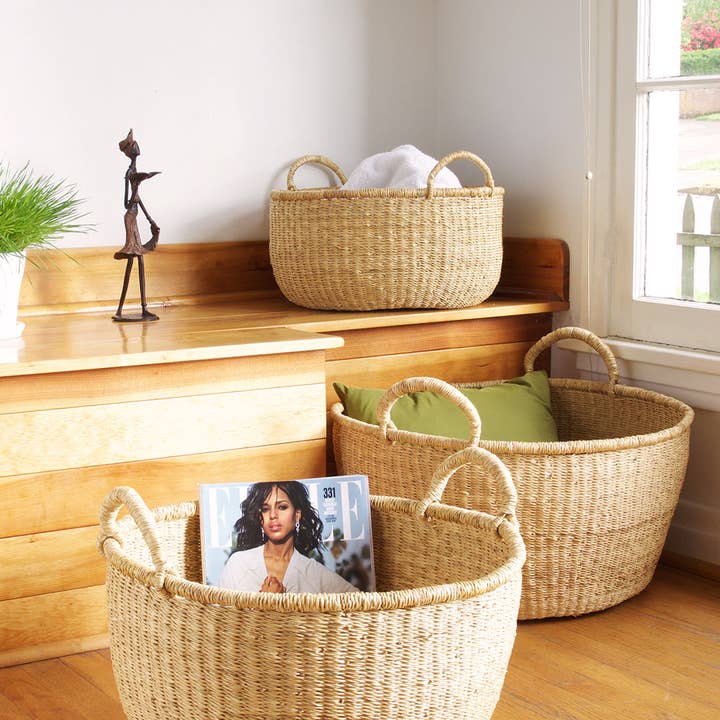 Swahili | AFRICAN MODERN - Wholesale Basket - 3 Natural Woven Grass Baskets - With Sturdy Handles2