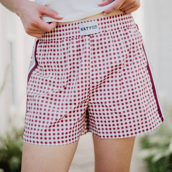 Maroon Plaid Boxer Shorts Women for wholesale by Katydid