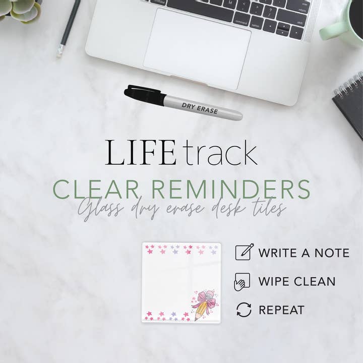 Clairmont & Co - Wholesale Notepad - Coquette Pencil Dry Erase Desk Tile for Teachers