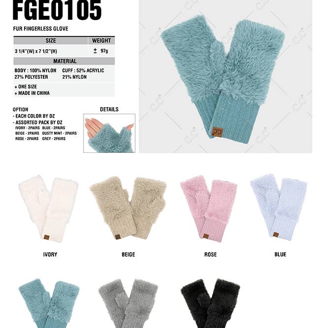 Hana - Wholesale Gloves - Women's - C.C Fur Fingerless Winter Glove2