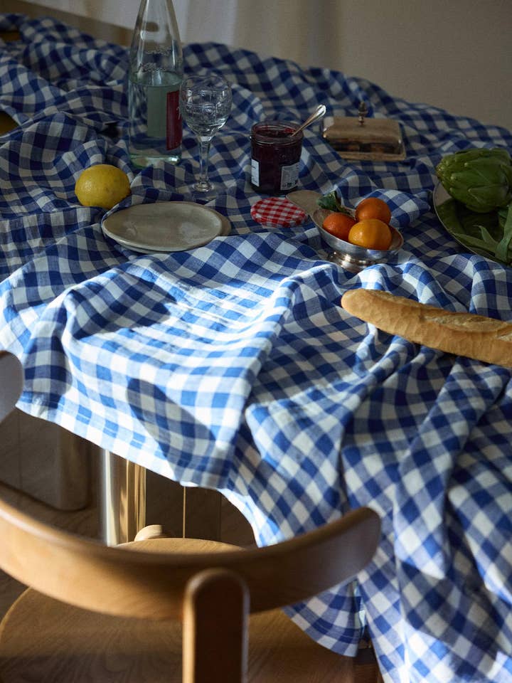 Vichy XL Blue Linen Tablecloth for wholesale by Gabrielle Paris