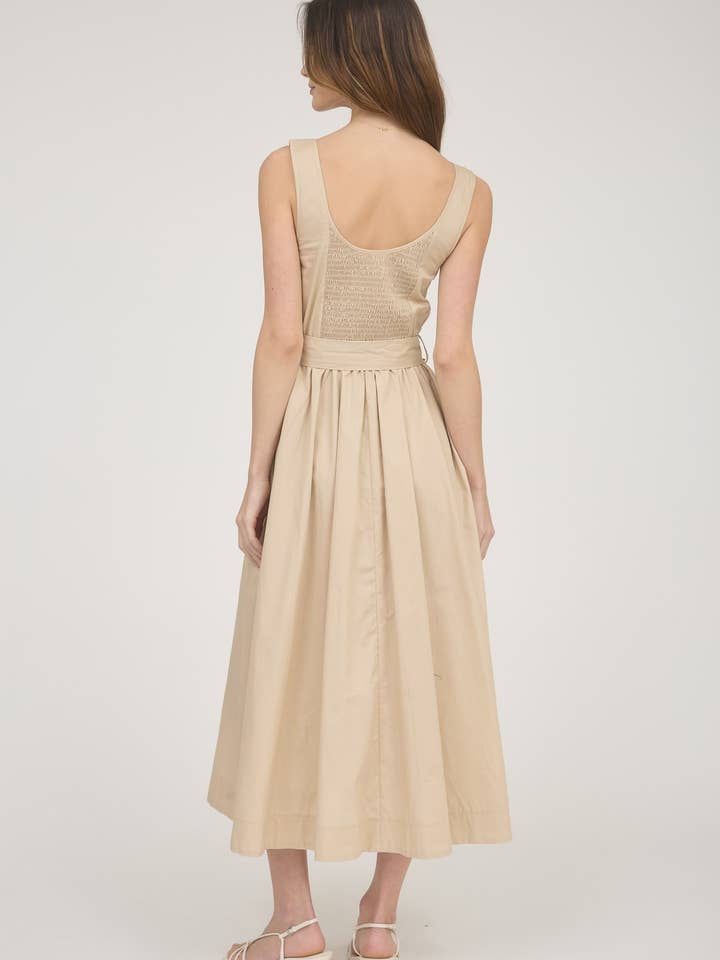 Blu Pepper - Wholesale Dress - Women's - SLEEVELESS BELT TIE STRAP A-LINE MIDI DRESS