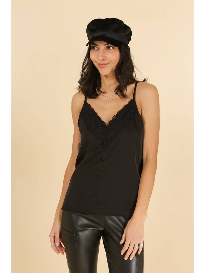 Calie Paris - Vendita all'ingrosso Canotta - Donna - Camisole Celeste in satin con inserto e scollo in pizzo8