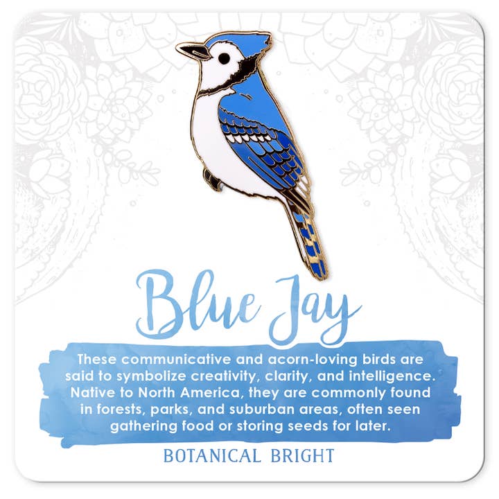Blue Jay Enamel Pin for wholesale by Botanical Bright