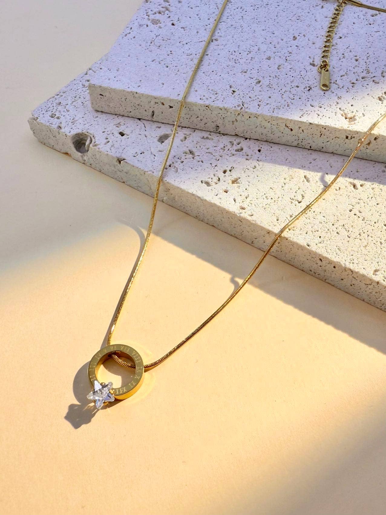 COSMOS – wholesale Pendant/charm necklace – Stainless steel necklace with zircon circle Roman numerals2