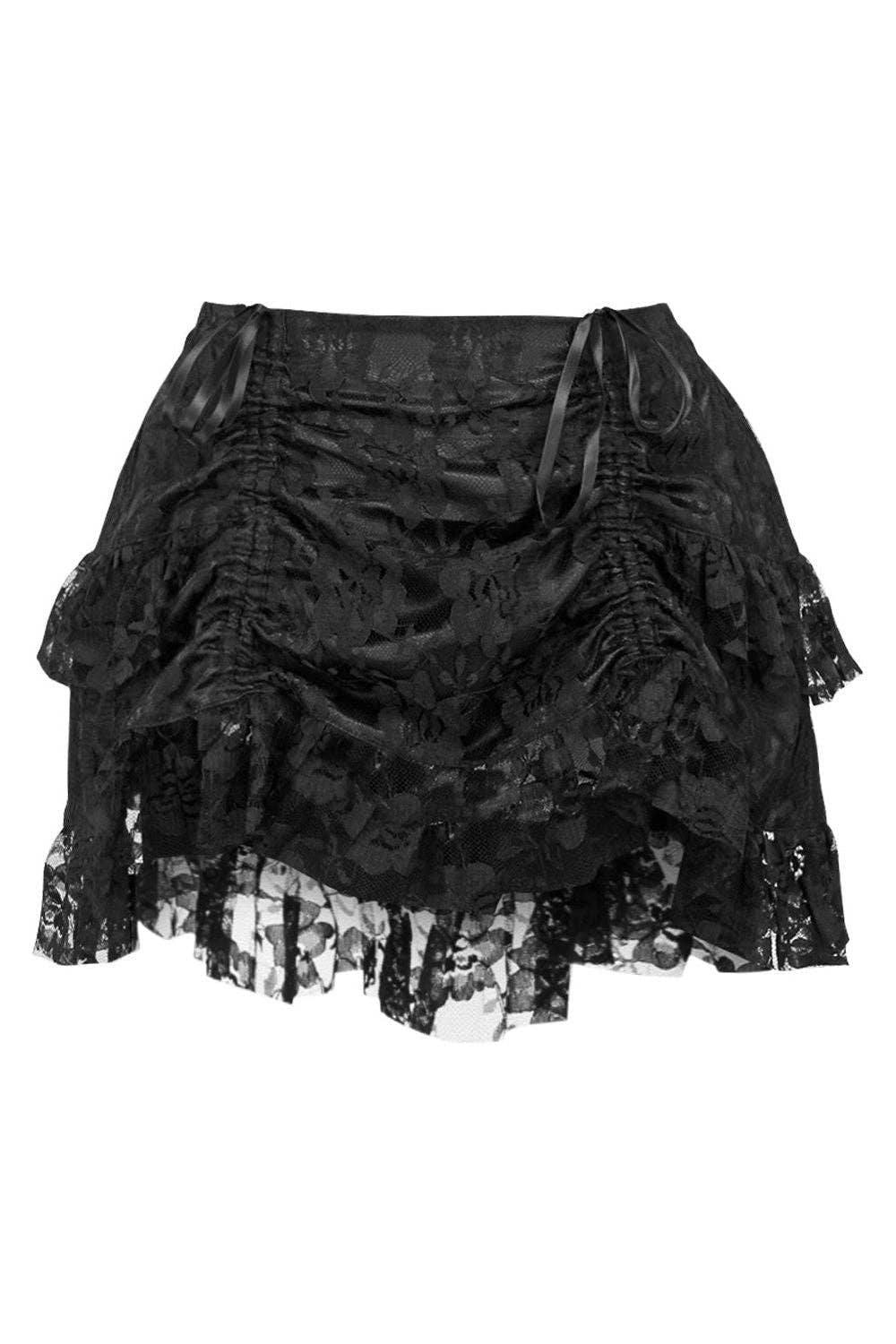 Daisy Corsets - Wholesale Skirt - Women's - Black Lace Ruched Bustle Skirt0