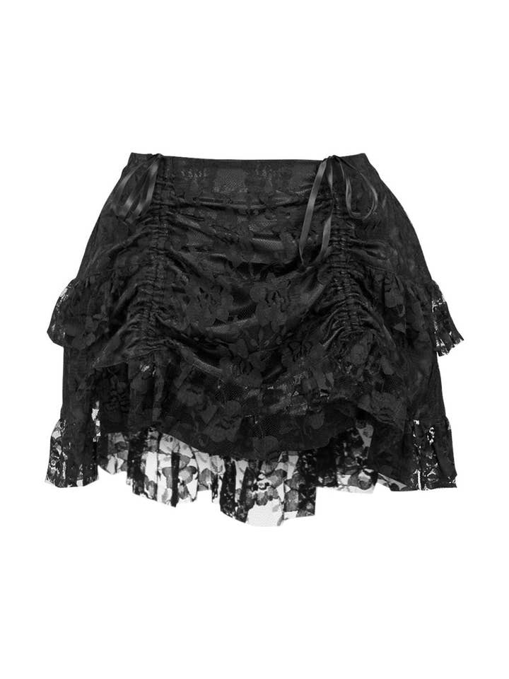 Daisy Corsets – Saia - Mulher por atacado – Saia Ruched Bustle Renda Preta