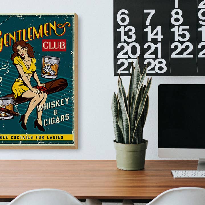 Femer – Sinal por atacado – Placa de Madeira 20x30 cm Gentlemen Whiskey and Cigars Club2