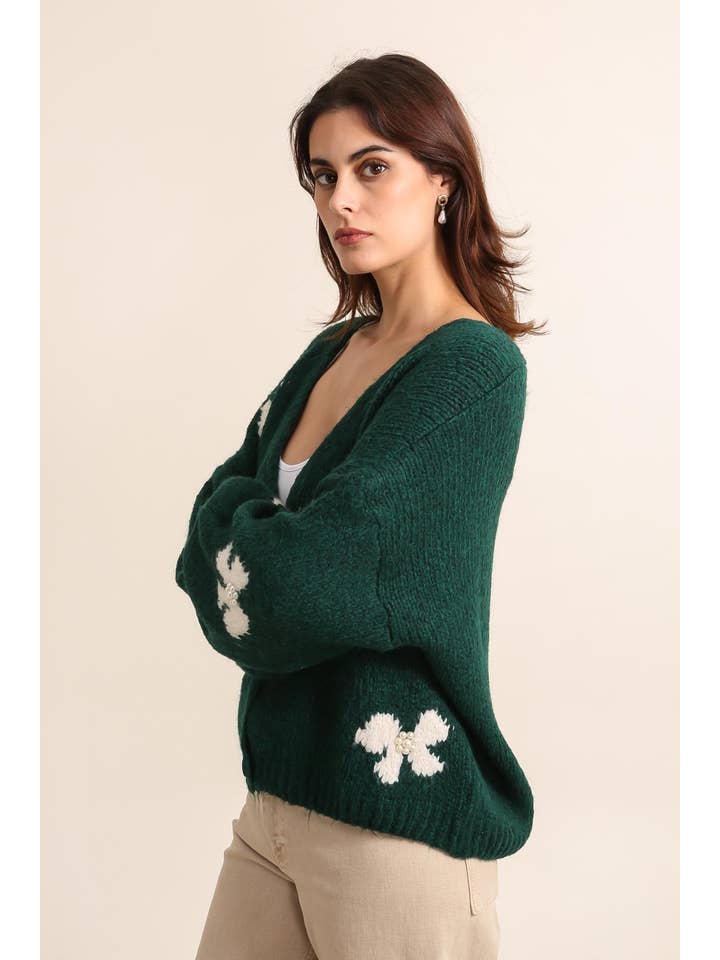 LÉA & LUC - Vente Pull en maille – femme - Gilet motif papillon avec perle REF. 2066620